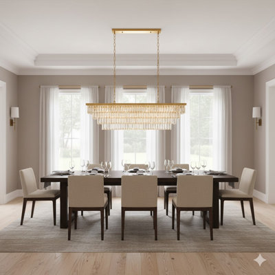 Lustre 17 lumières 4 niveaux or avec cristaux transparents