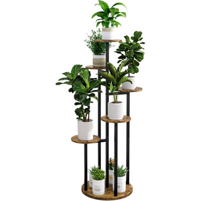 Plant Stand Indoor 6 Tier 9 Potted Multiple Flower Pot Holder For Patio Garden Balcony Living Room Corner (6 Tier Black+Rustic Brown)