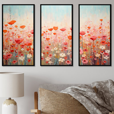 Vibrant Floral Oasis Field II - Flower Canvas Wall Art Set