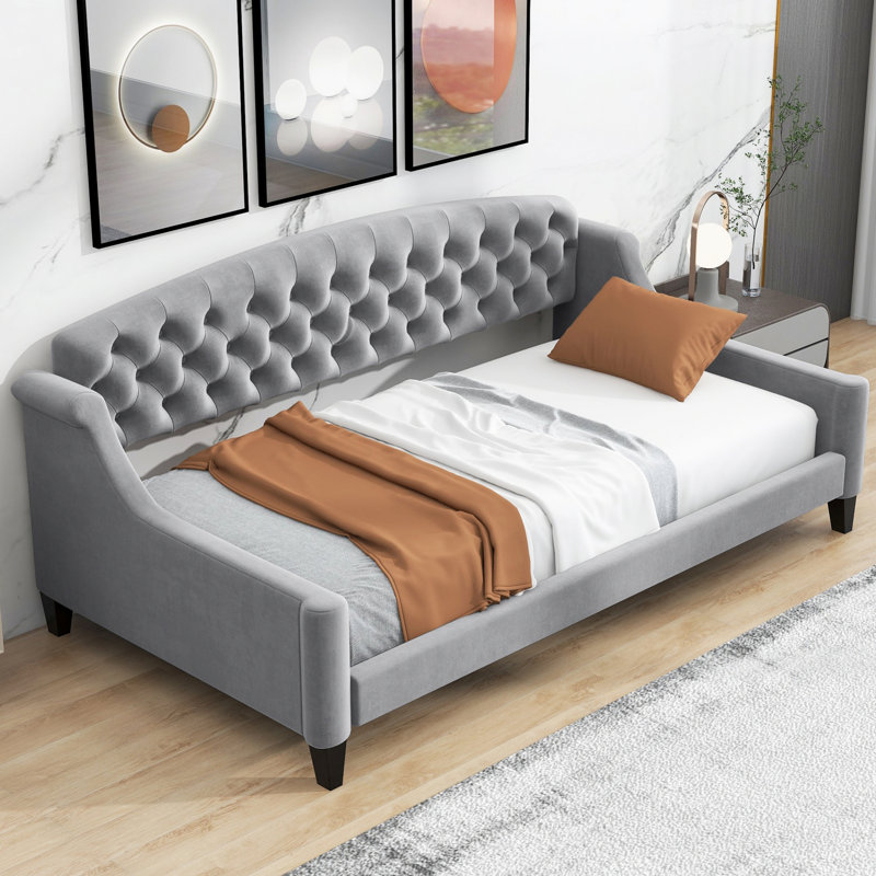 Modern Tufted Button Daybed With Plywood Frame, Gray, Twin