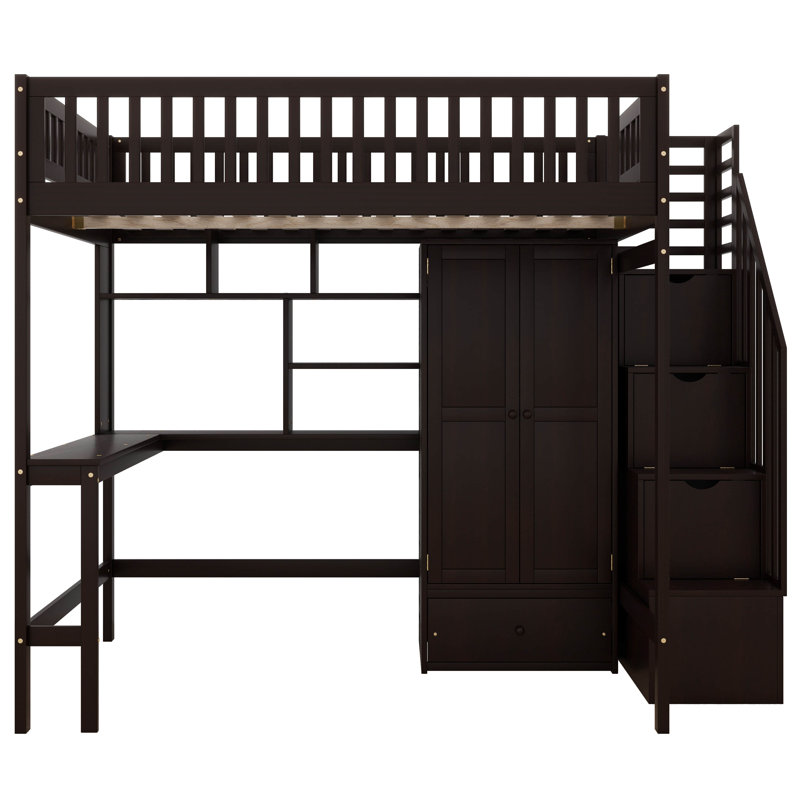Jamesy Kids Full Loft Bed with Drawers, Espresso