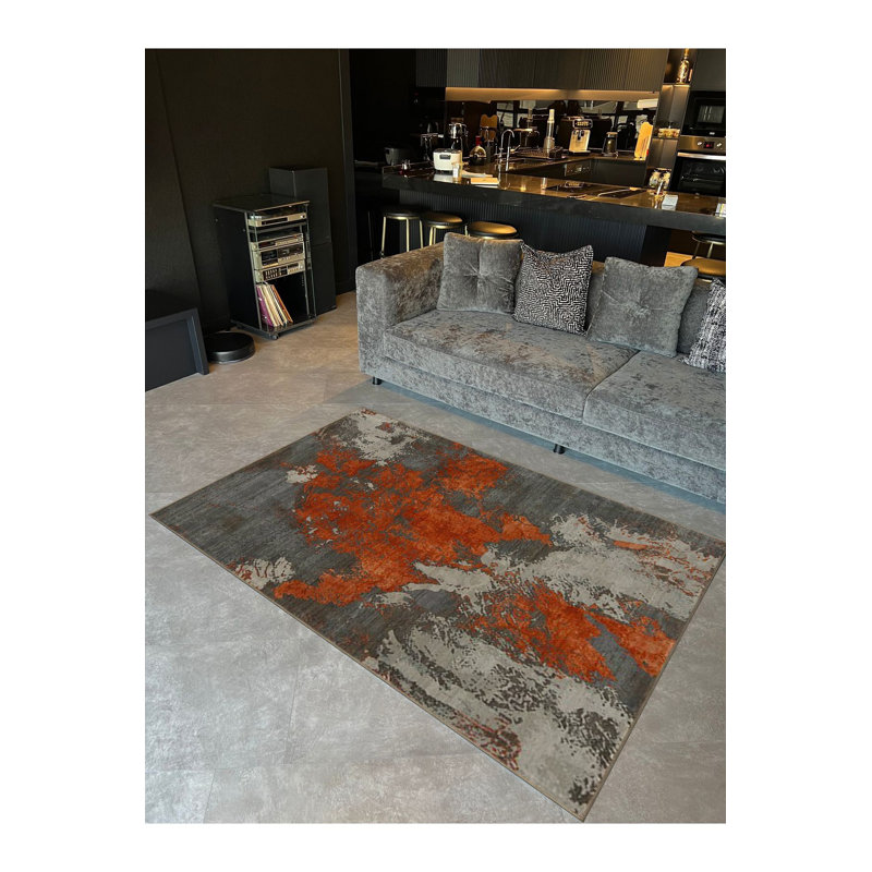 Tapis décoratif orange à motif abstrait orange, Tapis de couloir 2 pi 6 po x 6 pi 7 po inclus