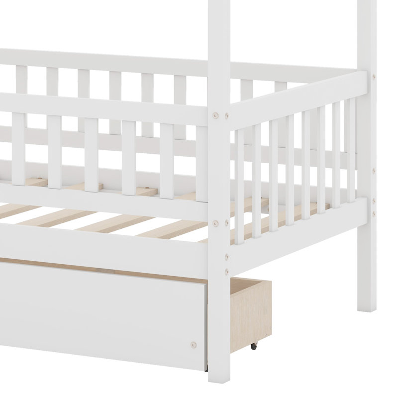 Lit en bois avec tiroirs, Blanc