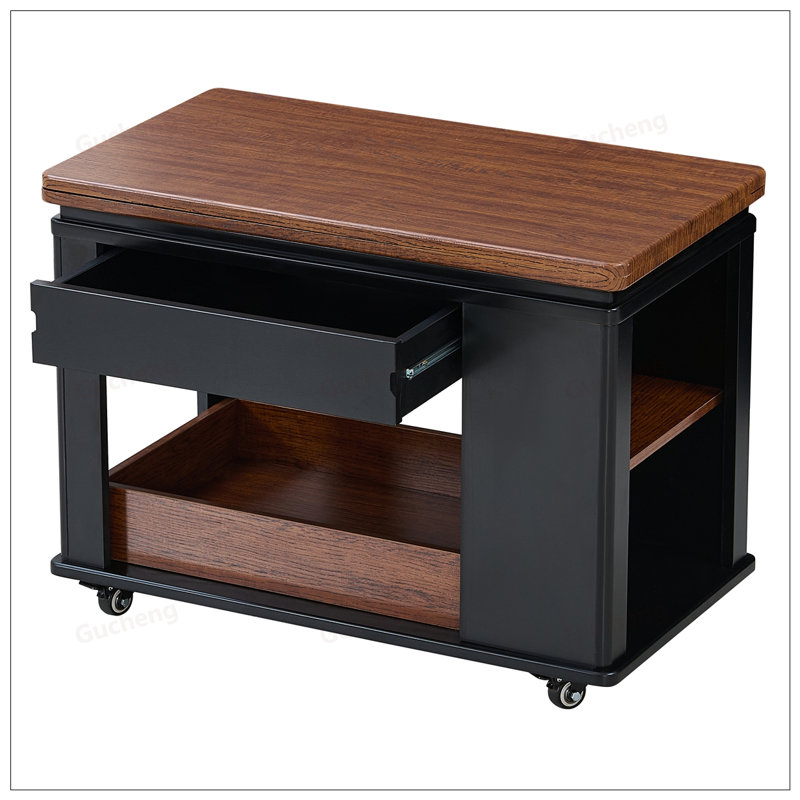 Table basse moderne et multifonctionnelle 27,6 pouces avec plateau pliable et roulettes, rangement à plusieurs niveaux, Noir