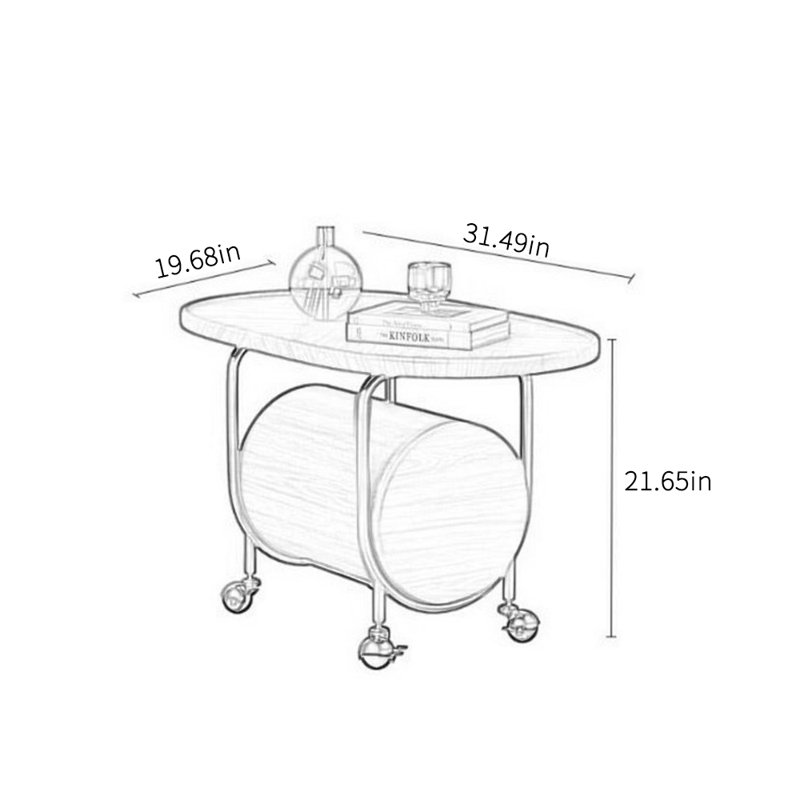 Table basse mobile à conception créative personnalisée, Brun, H 21,65 po x L 31,49 po x l 19,68 po, Blanc / argenté