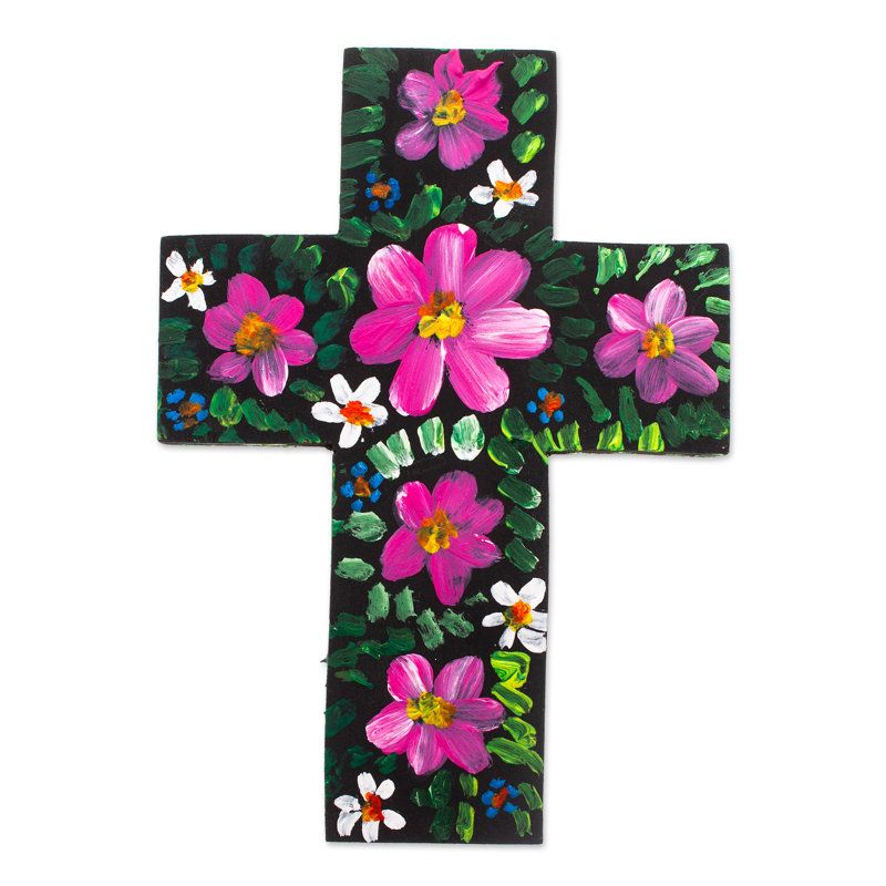Winston Porter Handmade Prayers Wood Cross, Magenta