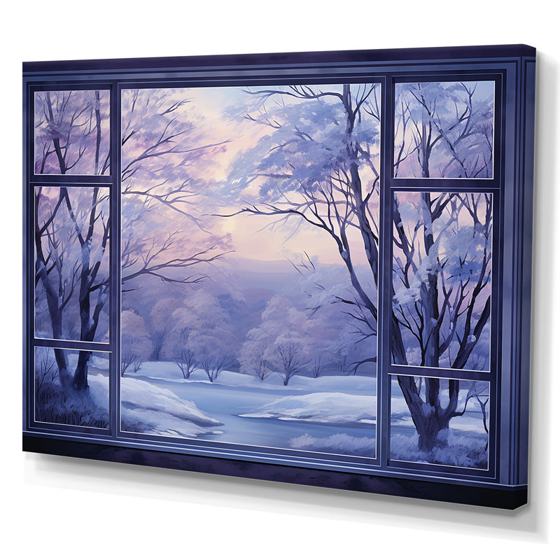 «Purple River Winter Windows IV - Winter Landscape», art mural, Toile tendue, H 12 po x l 20 po x P 1 po