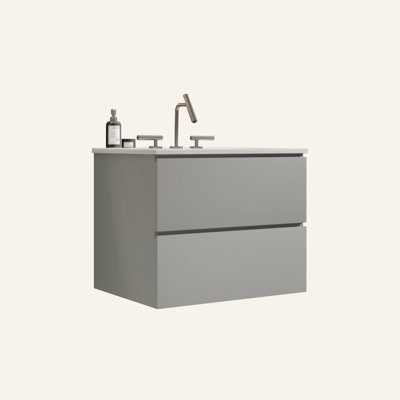 Meuble-lavabo mural 24 po avec lavabo en céramique avec trois trous de robinet, grand meuble-lavabo flottant de rangement pour salle de bain moderne, lavabo une pièce sans drain, pré-assemblé