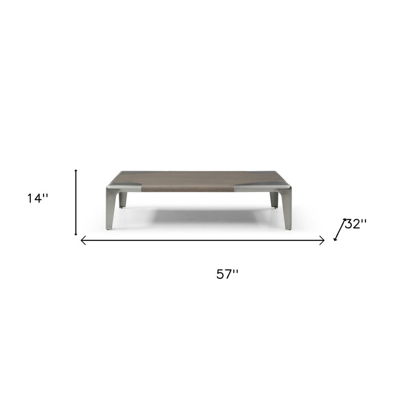 Table basse 57 po en bois clair et gris argenté et acier inoxydable