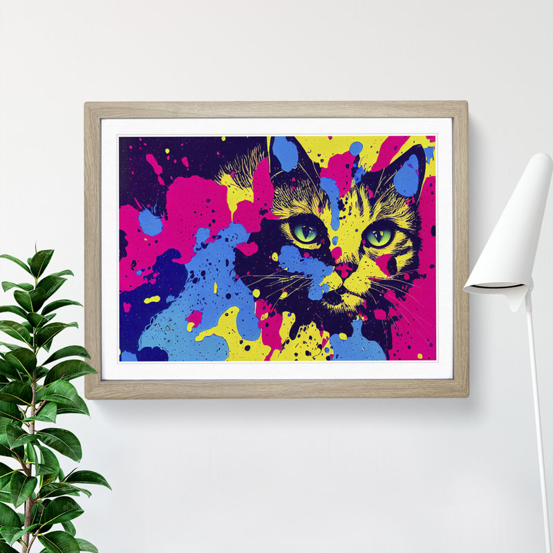 Cat Splashed Vol.2 Abstract - Framed Print, 46cm H x 64cm W x 2cm D, Oak