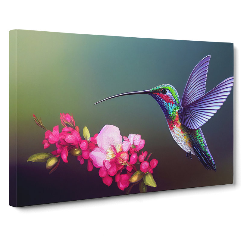 Unreal Floral Hummingbird - Wrapped Canvas Print, 40cm H x 60cm W x 3cm D