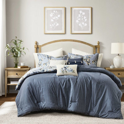 Édredon très grand 7 pièces avec imprimé floral rétro, motif réversible, texture, confort toutes saisons, 3 coussins décoratifs de 7 pièces