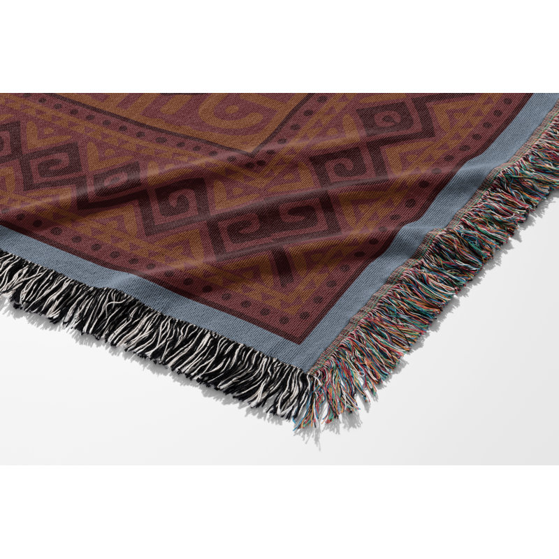 Jeté en mélange de coton Voha, L 70 po x l 50 po, Rouge / bleu / orange brûlé