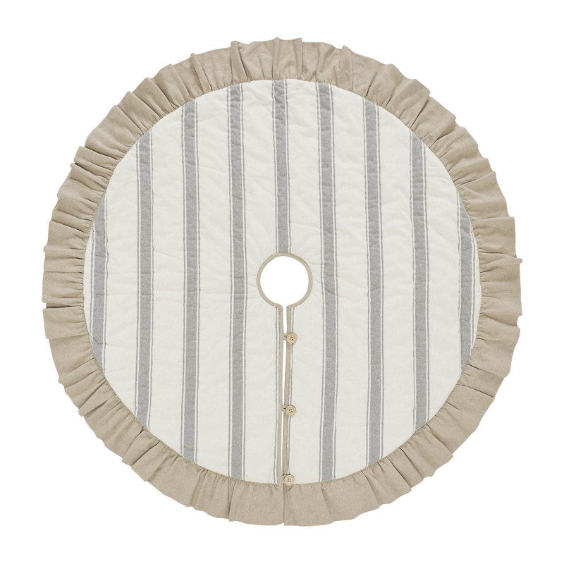48" Cream and Gray Striped Cotton Tree Skirt