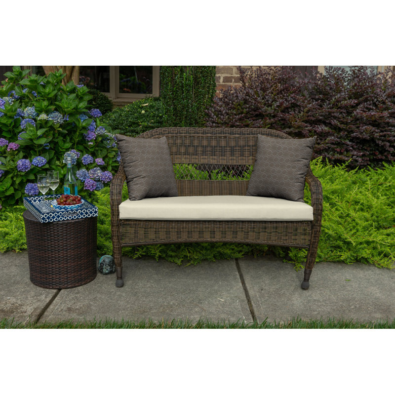 Casual Cushion Solid Sunbrella® Fabric 1-Piece Indoor/Outdoor Wicker Bench Cushion, 43.5"W x 19.5"L, Spectrum Eggshell