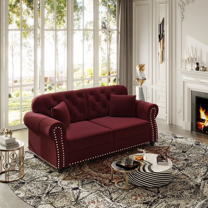 Canapé Chesterfield 63 po en velours, Rouge