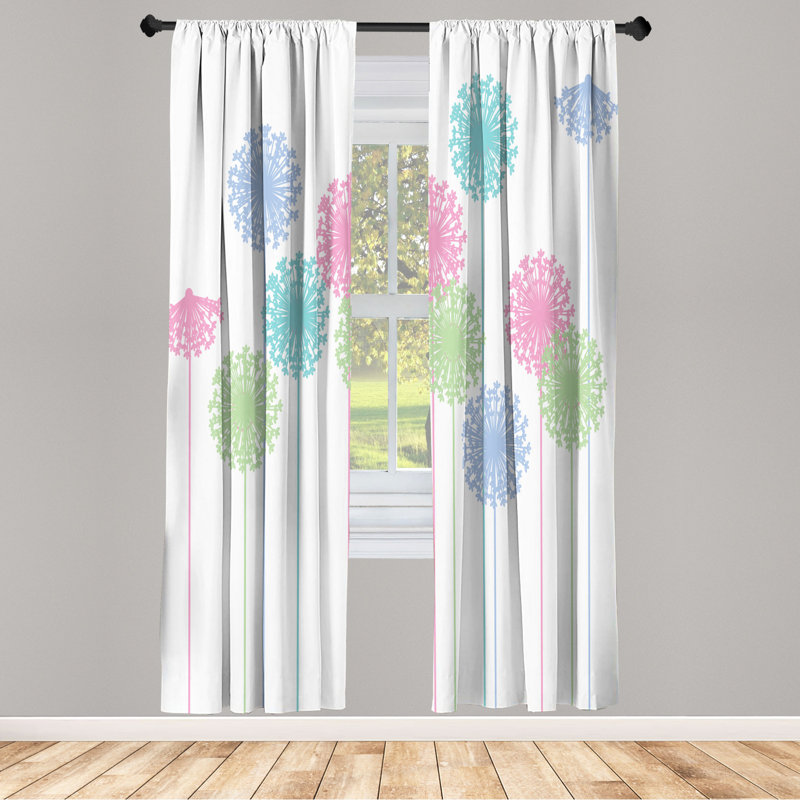 Microfiber Floral Semi-Sheer Rod Pocket Curtain Panels, 28" W x 63" L, White/Pink