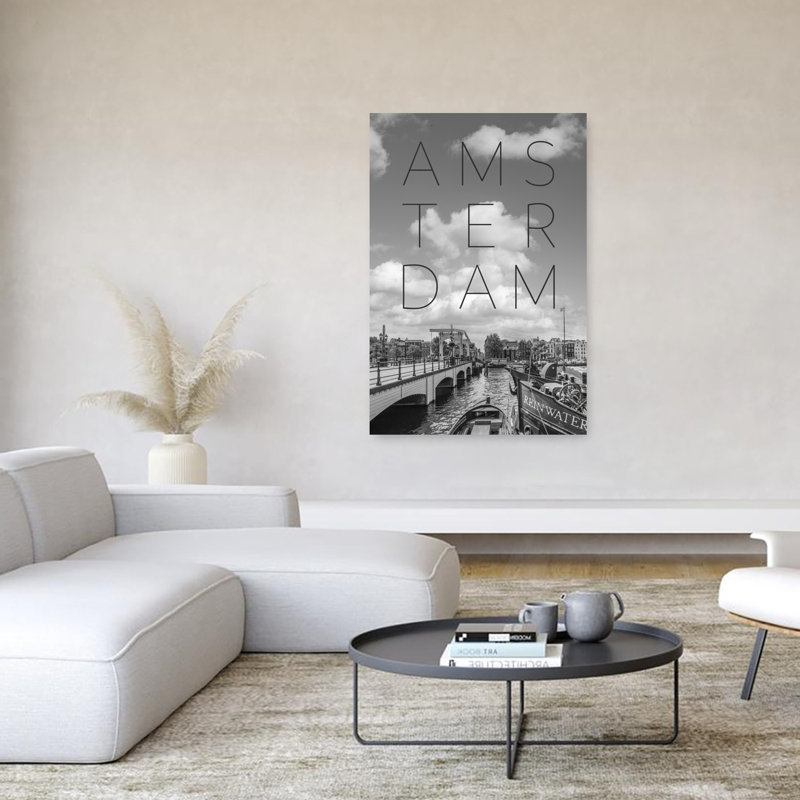 Amsterdam Canal Bridge View Minimalist Abstract Architecture City Wall Art Print, 60" H x 40" W