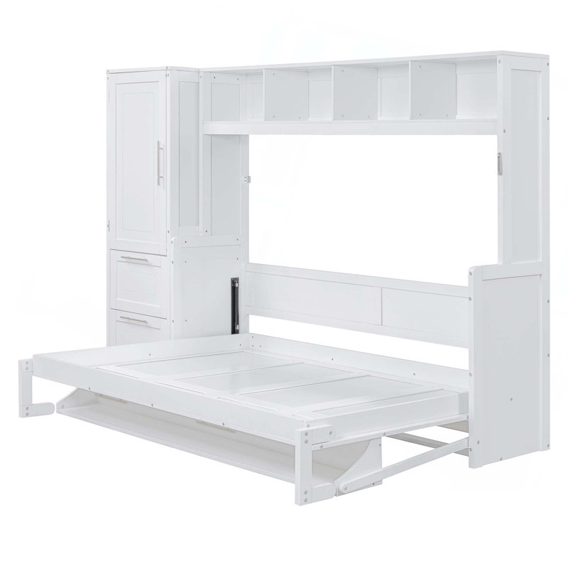 Lit escamotable Murphy avec placard et tiroirs, Blanc