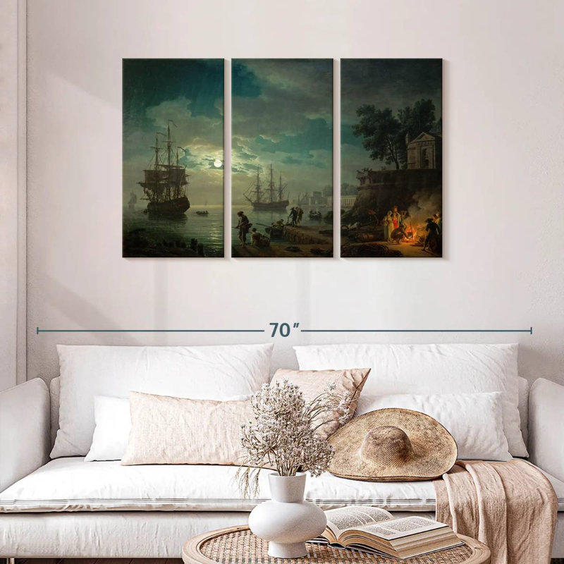 Mehar The Night - A Moonlit Seaport, 28" H x 45" W