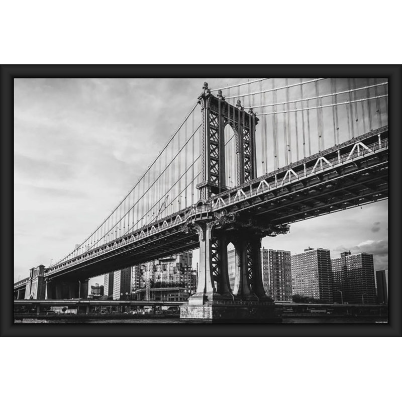 Pont de Brooklyn, New York, reproduction d'impression sur papier, H 36,5 po x l 24,75 po x P 1 po, Papier encadré noir