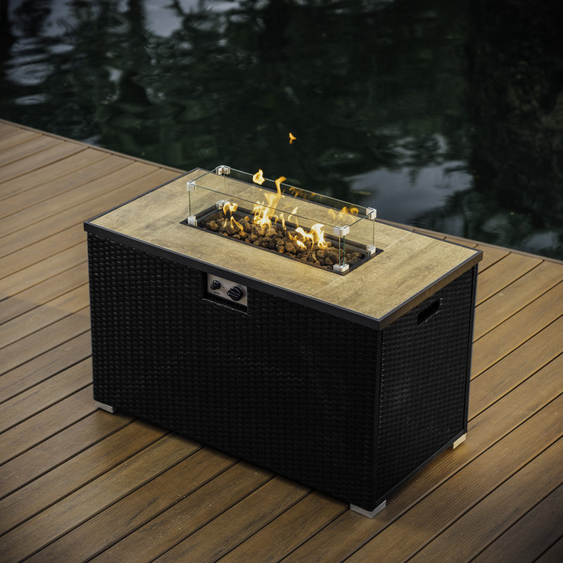 Emeram 43 Inch Propane Outdoor Fire Pit Table with Lid, Black