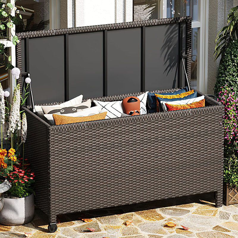 Grande boîte de rangement en rotin PE imperméable 125 gallons avec poignées et roulettes