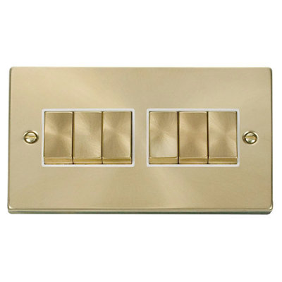 Satin Brass 10A 6 Gang 2 Way Ingot Light Switch