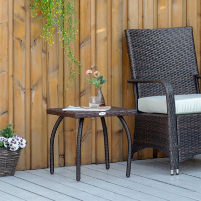 Outdoor Pe Wicker Side Table, Small Square Rattan End Table, All-Weather Material Coffee Table