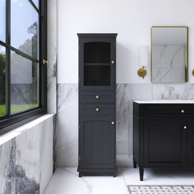 63" Freestanding Bathroom Storage Cabinet - Double Door & Drawers + 2 Adjustable Shelves, Black