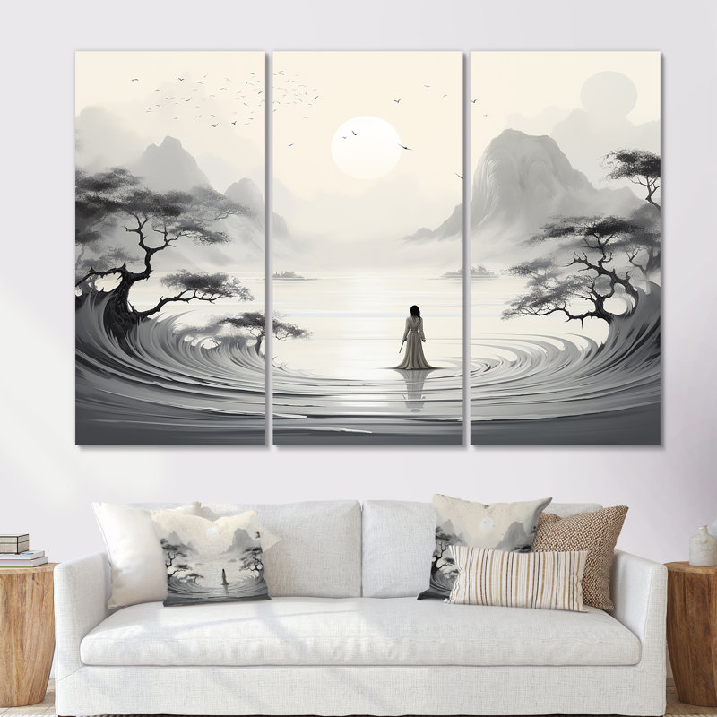 Jardin zen - ensemble d'art mural bouddhisme, Toile tendue, H 32 po x l 48 po x P 1 po