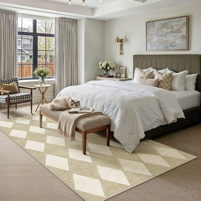 Miles Beige Modern Geometric Area Rug With Non-Slip Backing