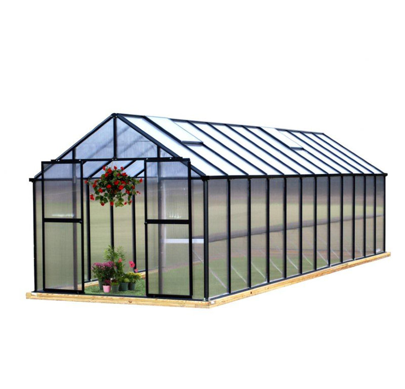 Monticello 8 ft. x 12 ft. Black Aluminum Polycarbonate Greenhouse