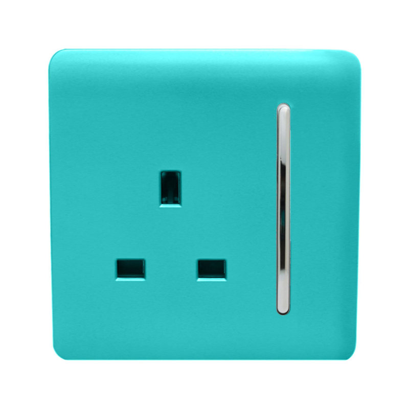 Trendi Switch 1 Gang 13 Amp Switched Plug Socket, Bright Teal