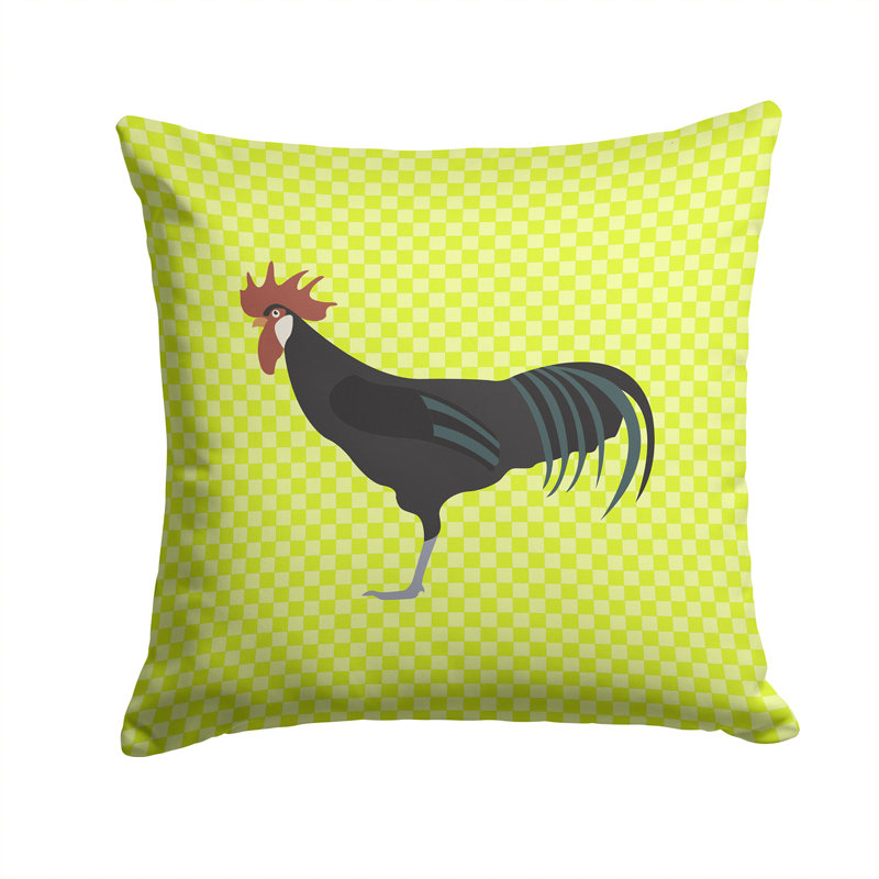 Coussin décoratif extérieur carré à contrôle de poulet éclectique, Vert, 14 po x 14 po