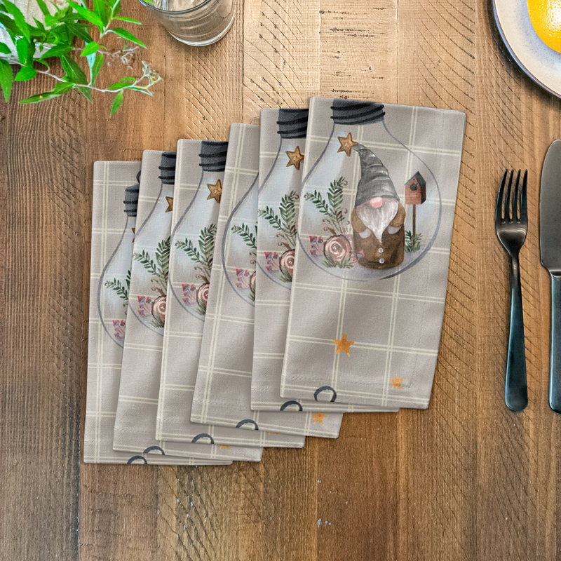 Dreavyn Cotton Twill No Pattern Square Napkin, Gray/White