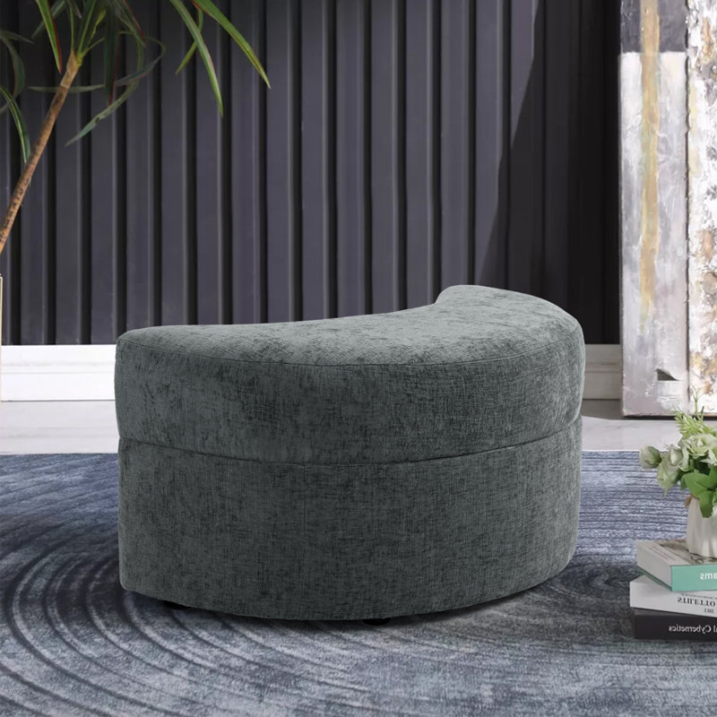 Niama Curved Chenille Storage Ottoman, Gray Polyester