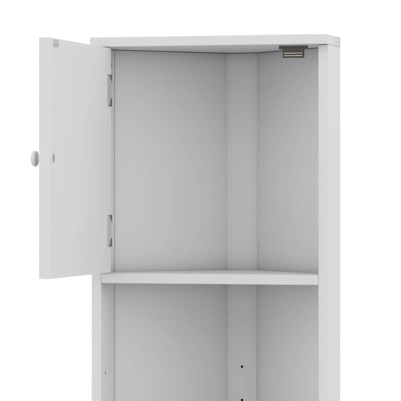 Armoire de rangement d'angle, haute avec 2 portes et 3 tablettes, tablettes réglables, tablette ouverte pour la salle de bain, la cuisine et le salon