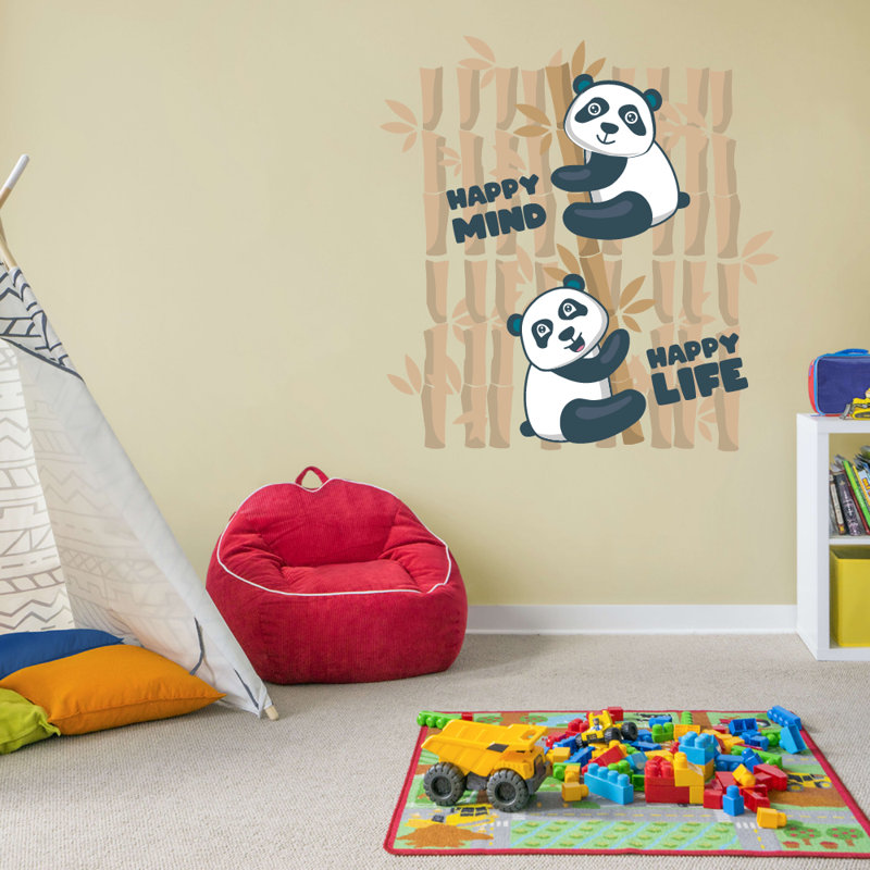 Adhésif décoratif géant avec des ours panda en bambou, Brun