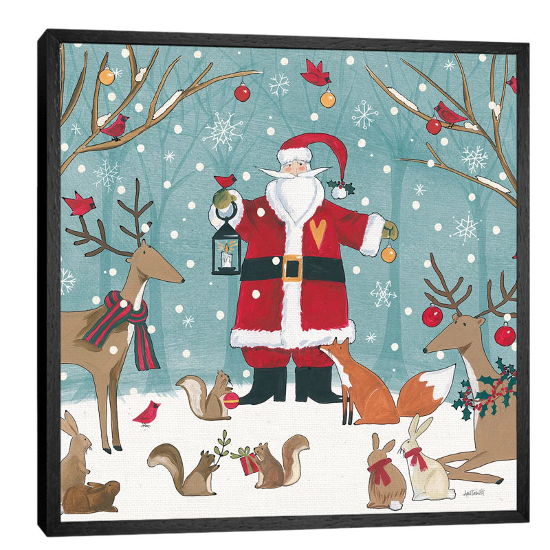 Woodland Christmas VI 1 Piece Floater Frame Painting on Canvas, 93.98 cm H x 93.98 cm W, Black Framed