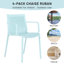 Summer - Fauteuil empilable moderne en plastique 4 pièces pour l'intérieur et l'extérieur - Dossier ergonomique à lattes, matériau PP toutes saisons, bleu ciel clair - patio, balcon, café
