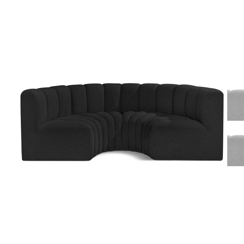 Hiten Upholstered Curved Sectional Reversible, Black Boucle Fabric