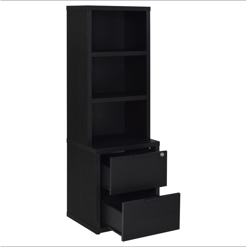 Bibliothèque noire à 3 tablettes USB et tiroir verrouillable, Noir