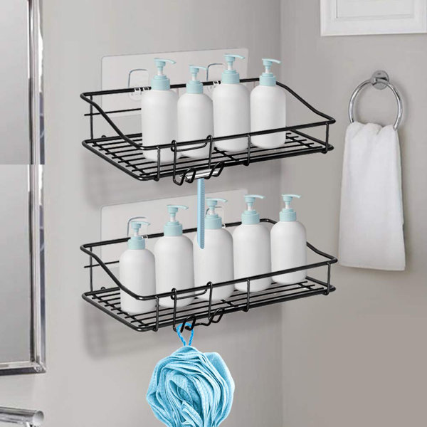 GeekDigg 2 Pack Corner Shower Caddy, Adhesive Bathroom Shelf Wall Mounted with Razor, Silver