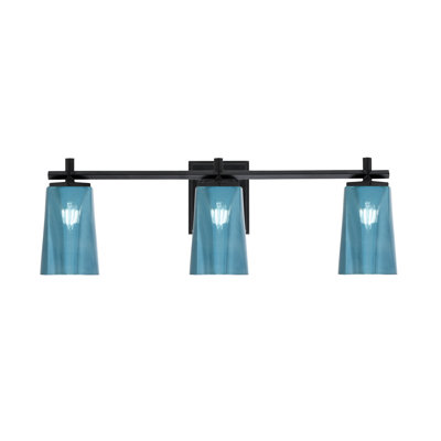 Barre d'éclairage de salle de bain 3 lumières Bramhall au fini noir mat avec verre dégradé bleu l 4,5 po x H 6,5 po
