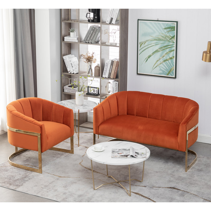 Ensemble de salon en velours 2 pièces Tellico, Velours orange