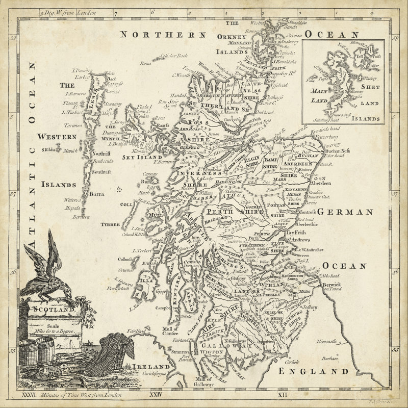 Map Of Scotland by T. Jeffreys - Wrapped Canvas Painting, 51cm H x 76cm W