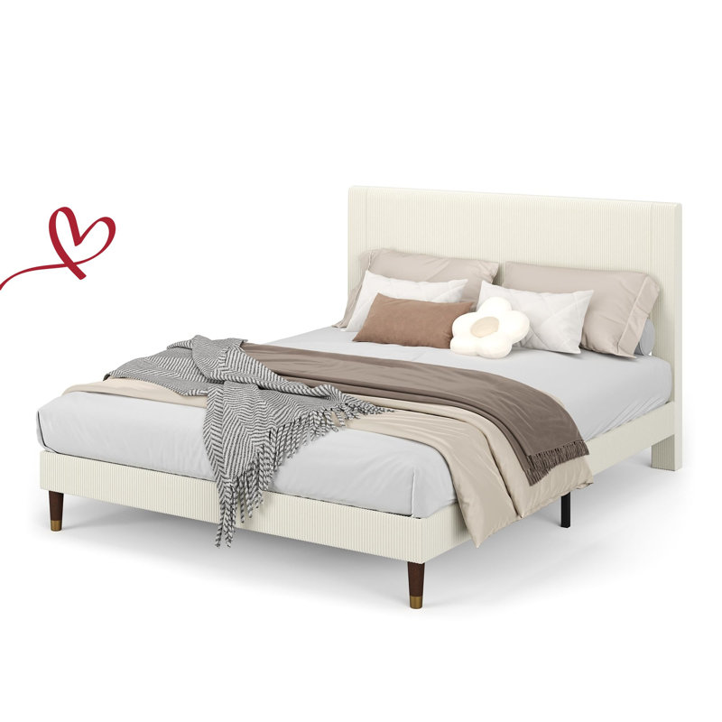 Structure de lit moderne simple / double / grand / très grand avec tête de lit tapissier et support solide en lattes de métal, aucun sommier requis
