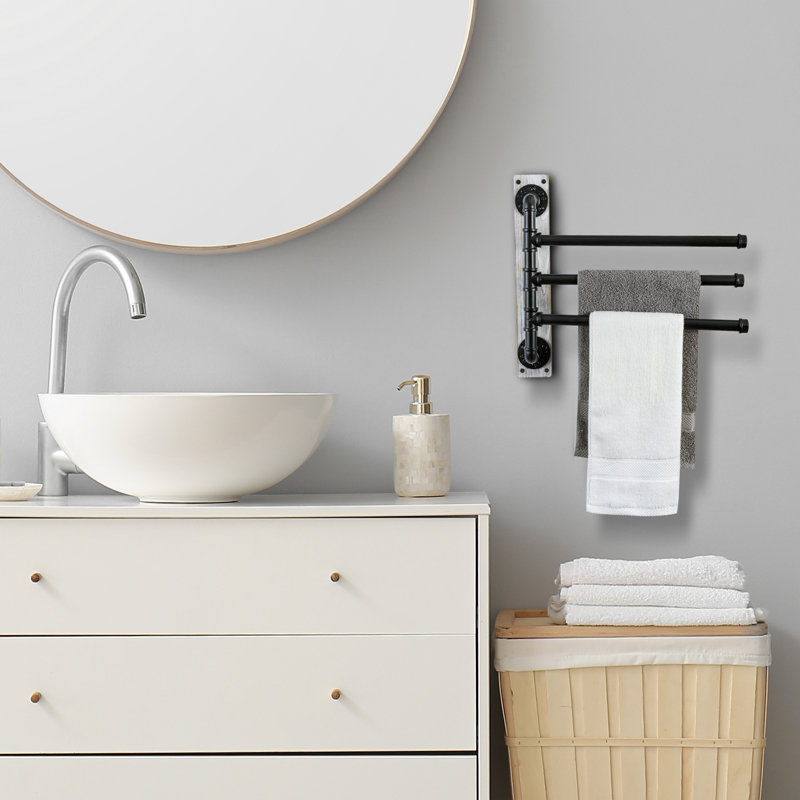 Industrial Wall-Mounted Towel Rack, White/Black