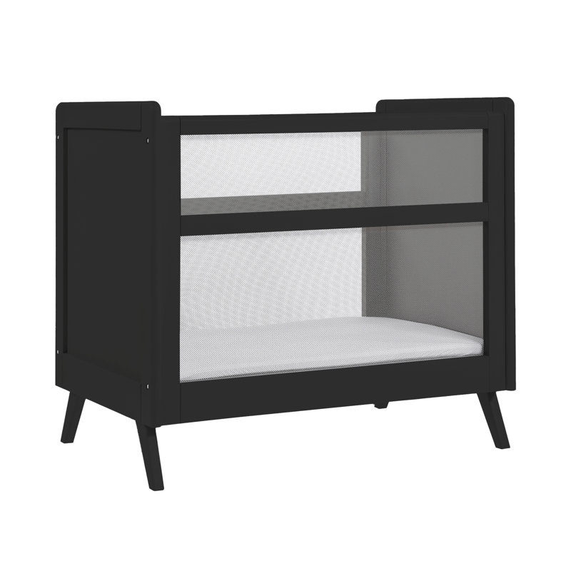 Black Breathable Mesh 2-in-1 Mini Crib with Mattress